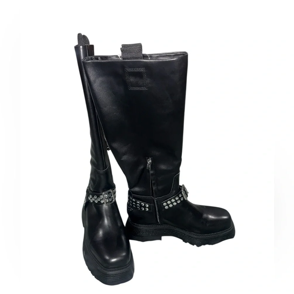 NEW Circus NY by Sam Edelman Hayes Women's Black Leather Stud Motorcycle Boot